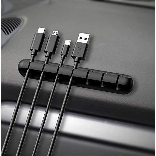 Organizator Cabluri, Cable Clips, Fixare Dublu Adeziv, Silicon, 7 Sloturi, Negru