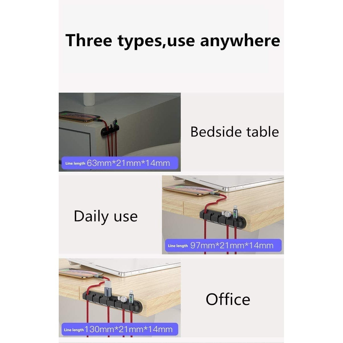 Organizator Cabluri, Cable Clips, Fixare Dublu Adeziv, Silicon, 7 Sloturi, Negru