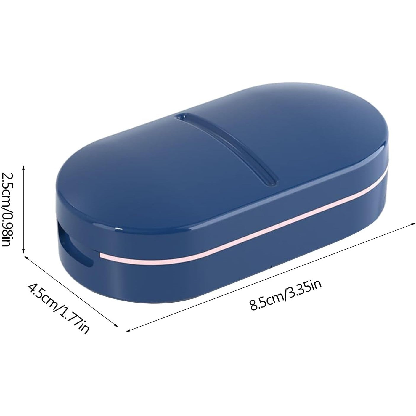 Organizator medicamente, Dispozitiv Taiere/Sfaramare Pastile, Ideala pentru Calatorii, Portabila, Perie pentru Curatare, Compartiment depozitare, 8.5x4.5x2.5 cm, Albastru