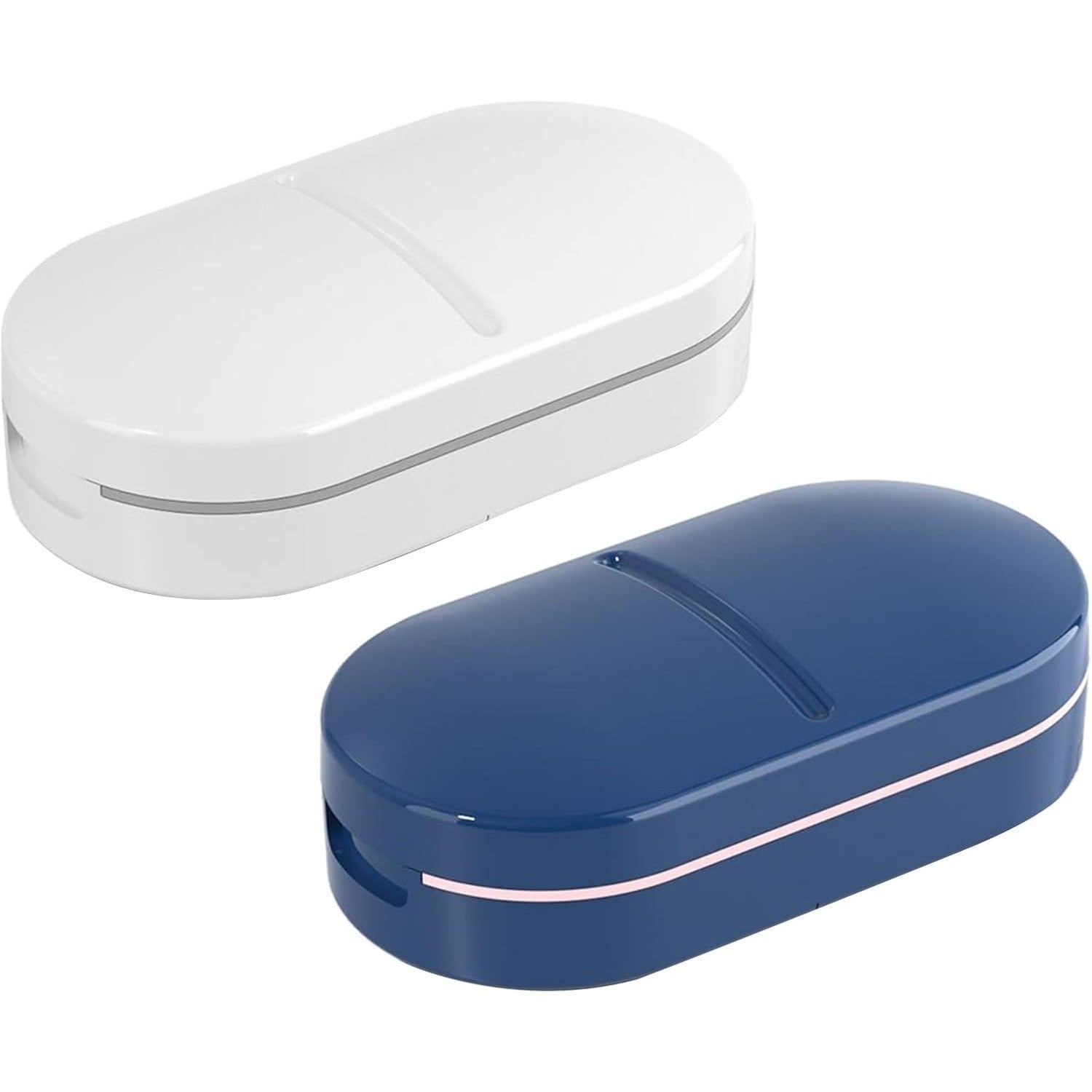 Organizator medicamente, Dispozitiv Taiere/Sfaramare Pastile, Ideala pentru Calatorii, Portabila, Perie pentru Curatare, Compartiment depozitare, 8.5x4.5x2.5 cm, Albastru