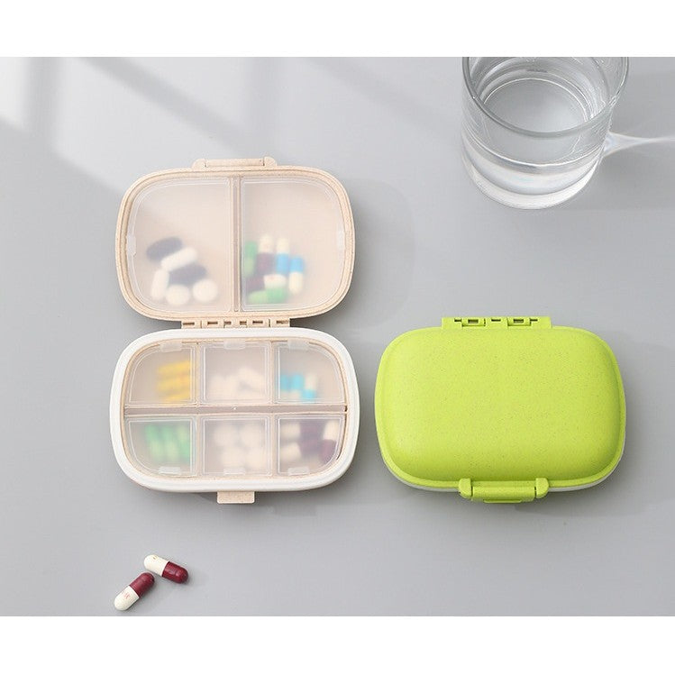 Organizator medicamente, Plastic, 8 compartimente, 0.1 L, Verde, 11 x 7 cm
