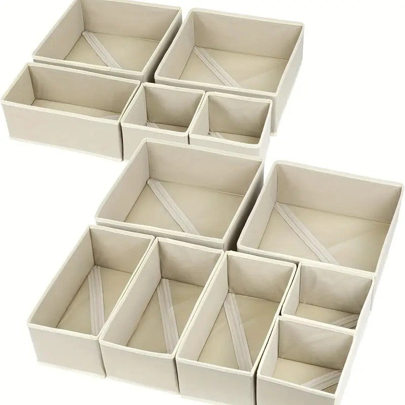 Organizator pentru Sertar, 3 Marimi, pentru Lenjerie, Tricouri, Sosete, 6 Piese, Pliabil, Stivuibil, din Tesatura, Alb