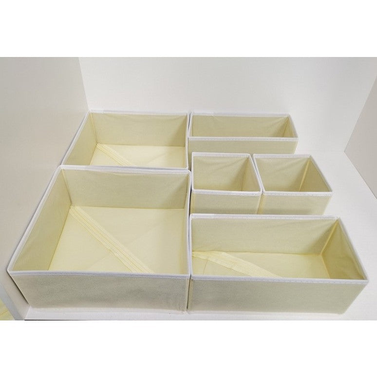 Organizator pentru Sertar, 3 Marimi, pentru Lenjerie, Tricouri, Sosete, 6 Piese, Pliabil, Stivuibil, din Tesatura, Alb