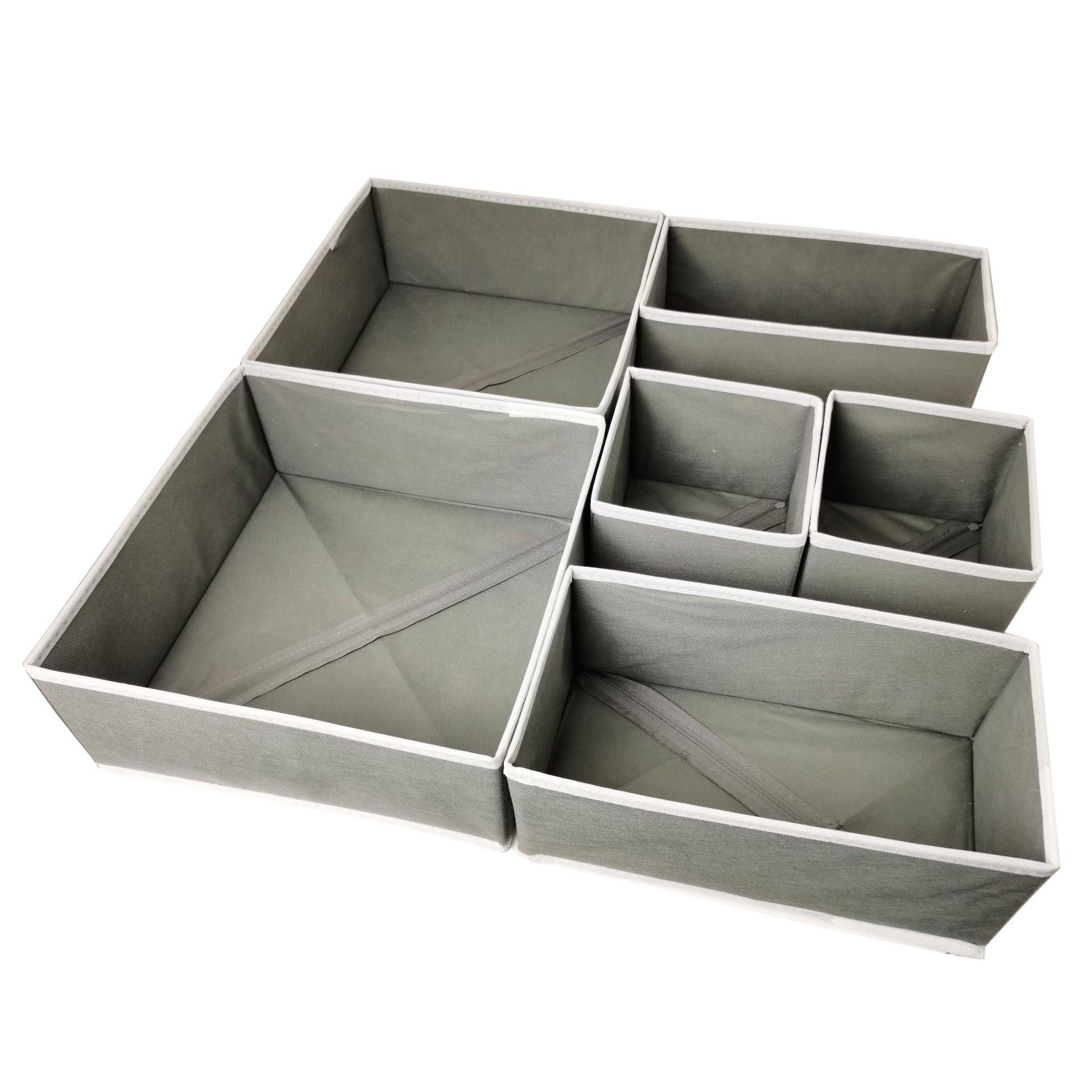 Organizator pentru Sertar, 3 Marimi, pentru Lenjerie, Tricouri, Sosete, 6 Piese, Pliabil, Stivuibil, din Tesatura, Gri/Alb