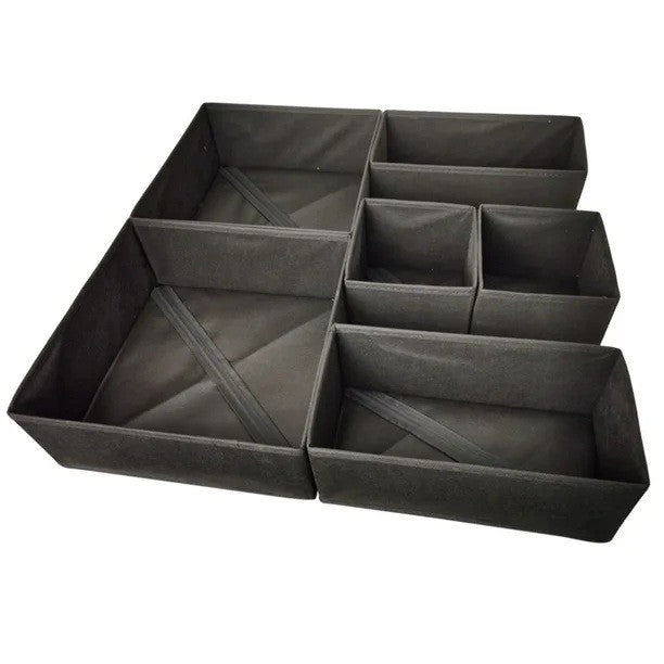Organizator pentru Sertar, 3 Marimi, pentru Lenjerie, Tricouri, Sosete, 6 Piese, Pliabil, Stivuibil, din Tesatura, Negru