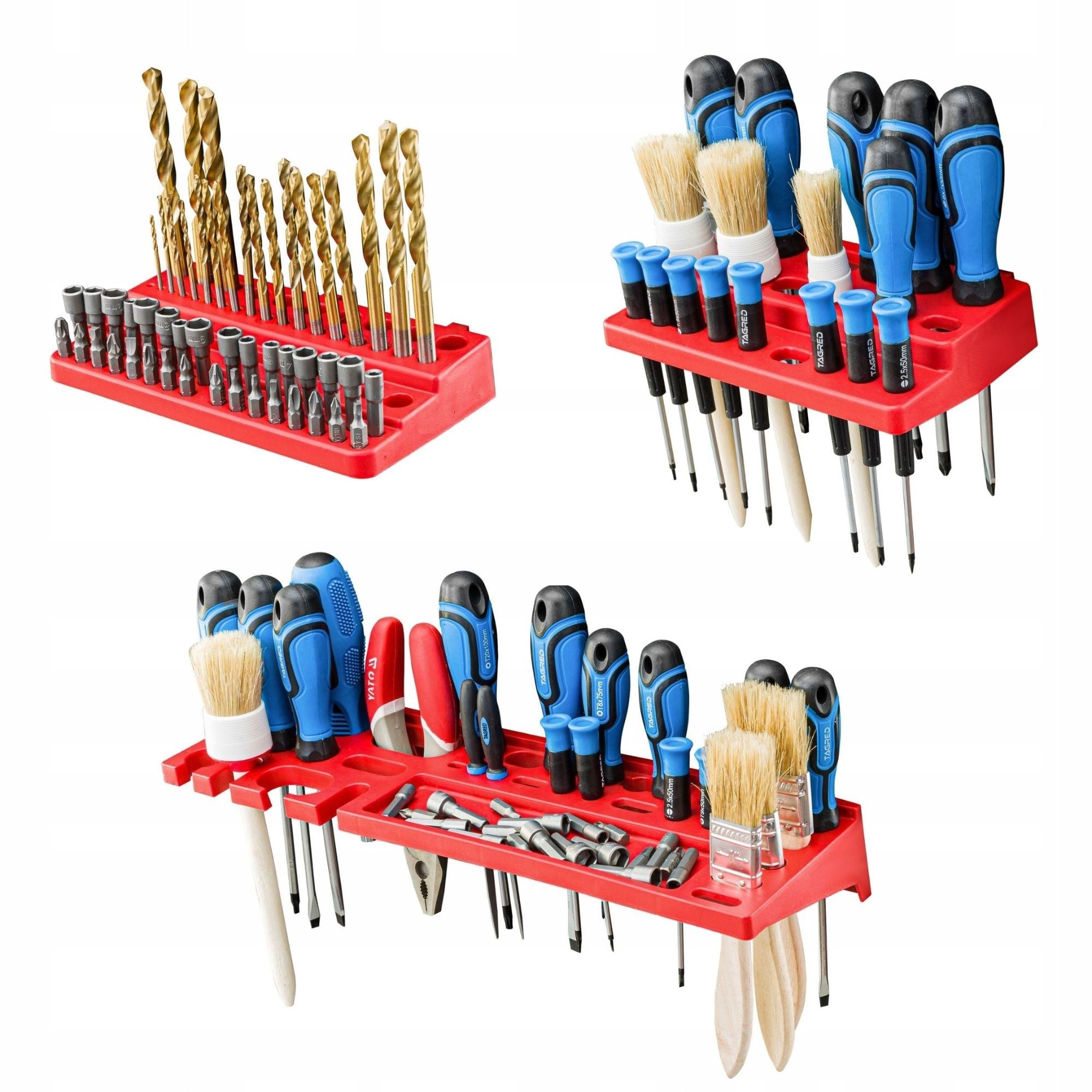 Organizator Scule Perete, set 96 Piese, Panou Modular Multifunctional, Cutii pentru Suruburi si Piese mici, Rafturi, Suporturi si Carlige, Sistem Depozitare Unelte pentru Garaj/Atelier,172.8 X 78 cm, Negru/Rosu