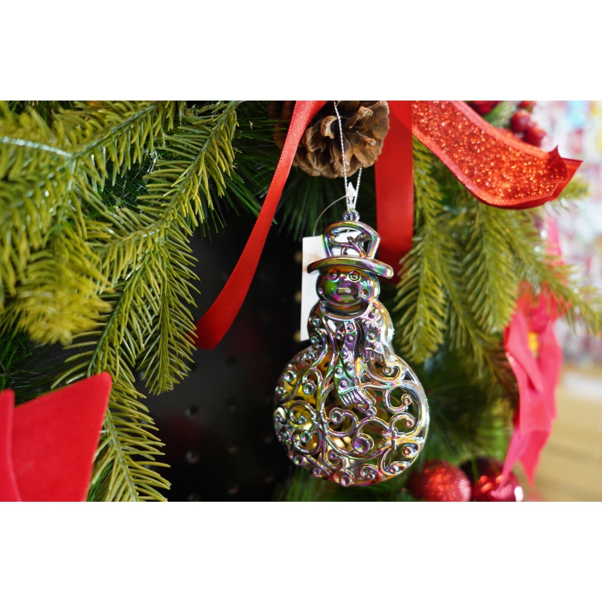 Ornament brad de Craciun, Iridescent, in forma de Om de zapada, 8 cm x 13 cm, Plastic
