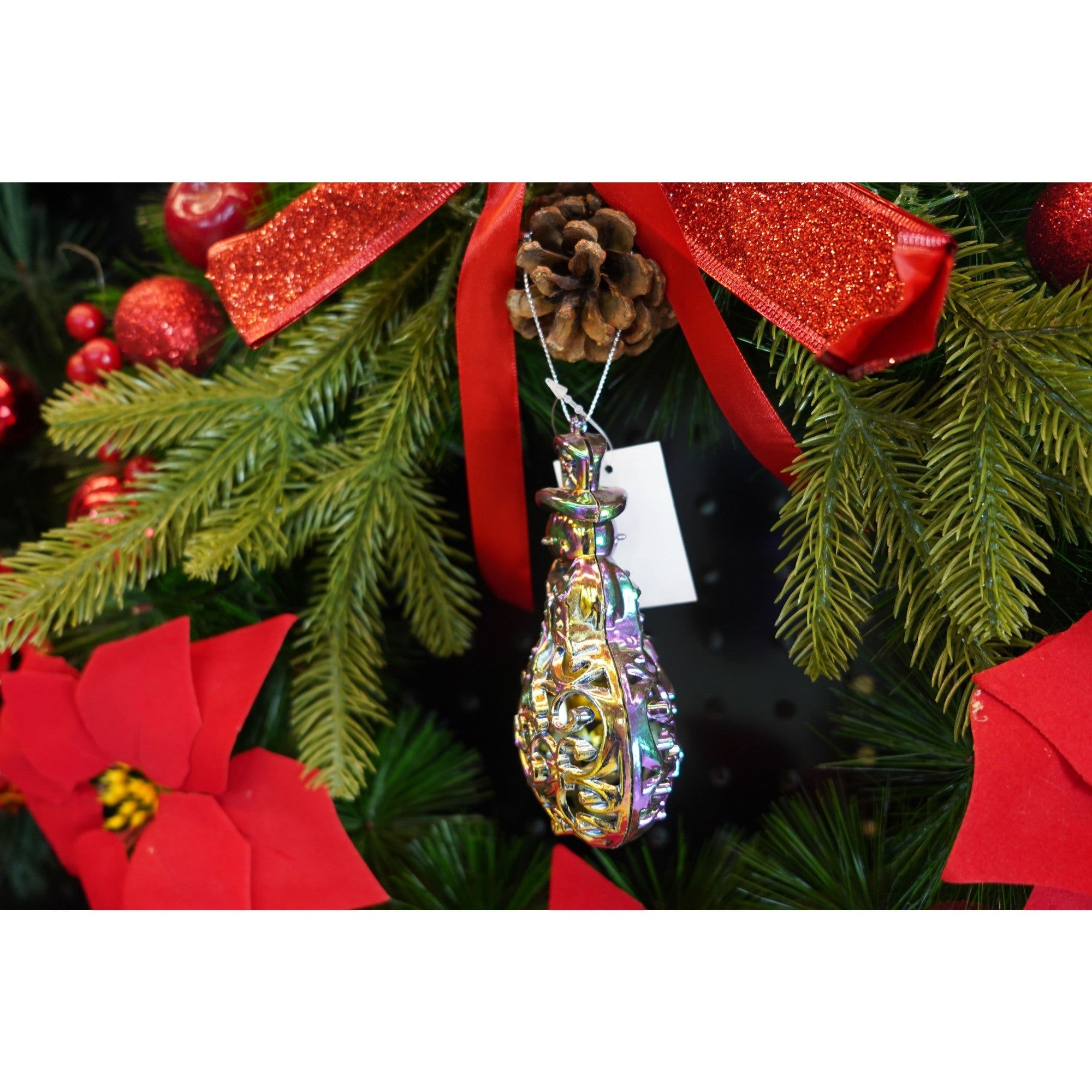 Ornament brad de Craciun, Iridescent, in forma de Om de zapada, 8 cm x 13 cm, Plastic