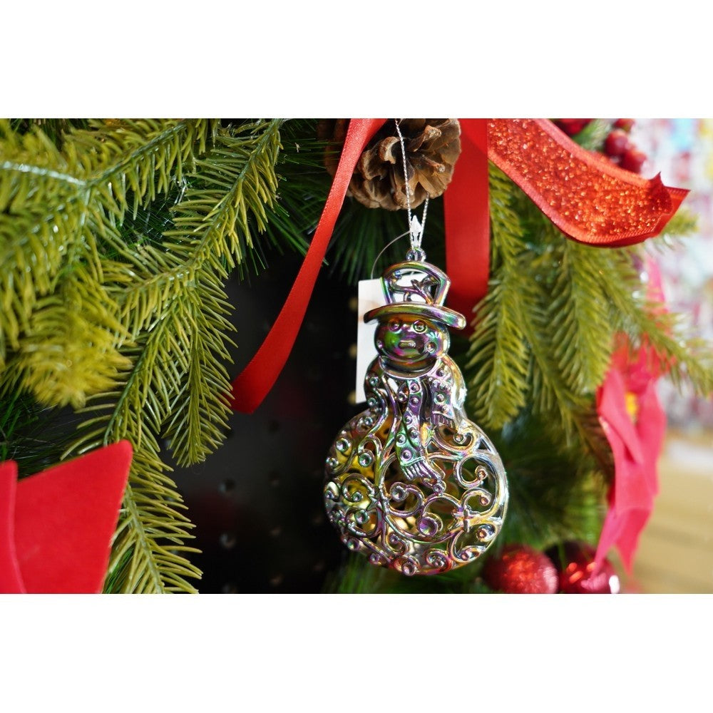 Ornament brad de Craciun, Iridescent, in forma de Om de zapada, 8 cm x 13 cm, Plastic
