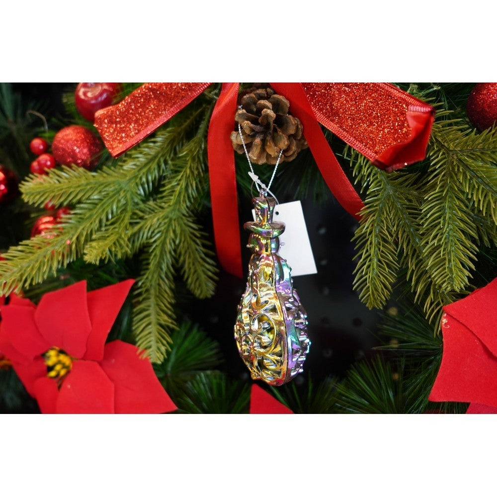 Ornament brad de Craciun, Iridescent, in forma de Om de zapada, 8 cm x 13 cm, Plastic