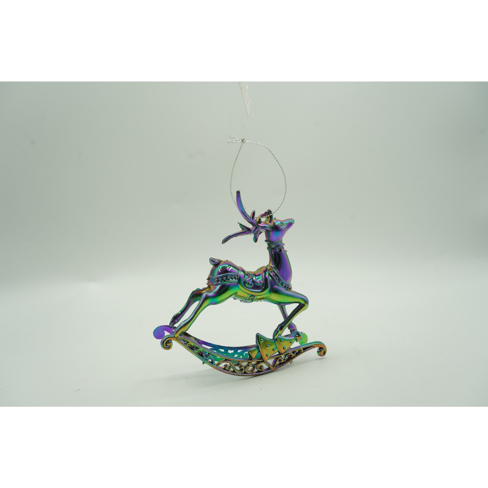 Ornament brad de Craciun, Iridescent, in forma de Ren, 11 cm x 11 cm, Plastic