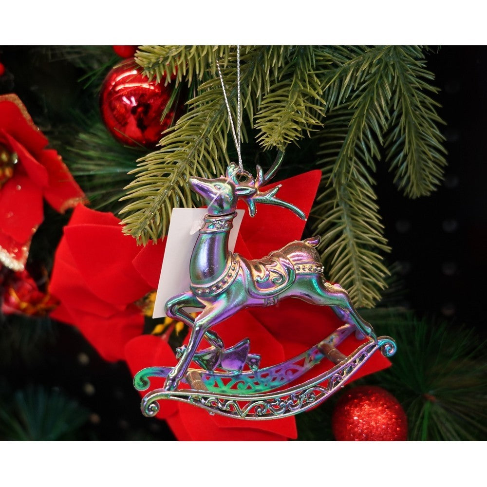 Ornament brad de Craciun, Iridescent, in forma de Ren, 11 cm x 11 cm, Plastic