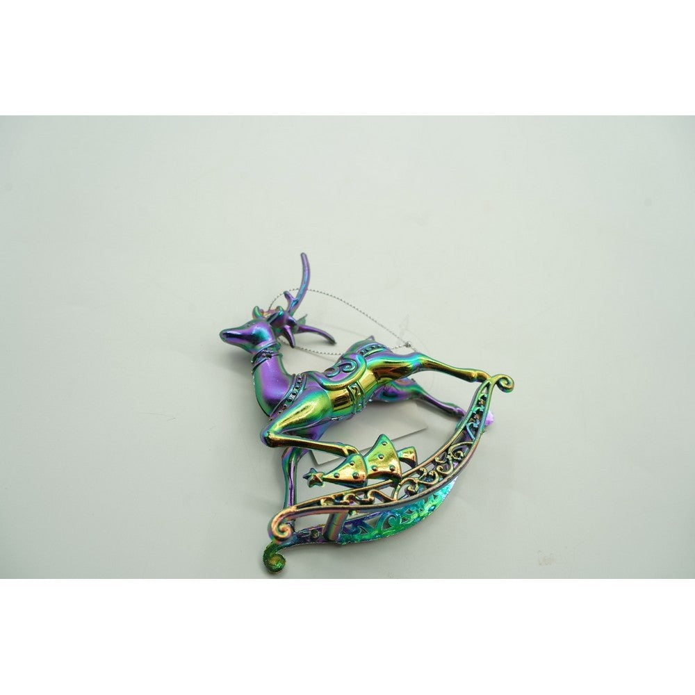 Ornament brad de Craciun, Iridescent, in forma de Ren, 11 cm x 11 cm, Plastic