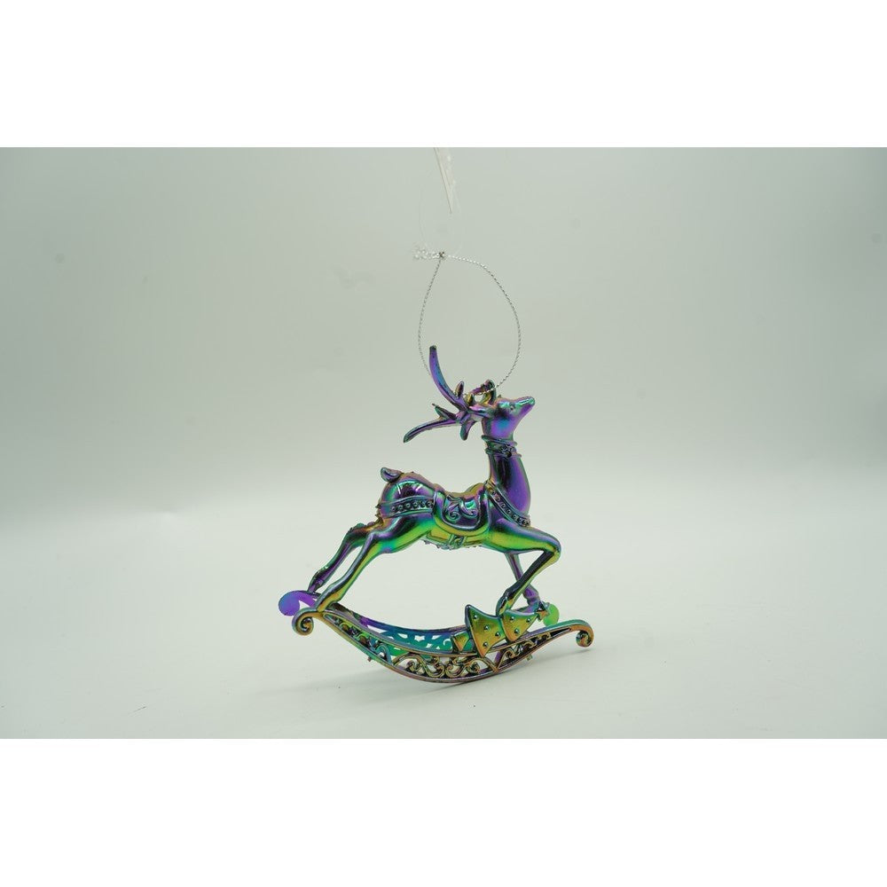 Ornament brad de Craciun, Iridescent, in forma de Ren, 11 cm x 11 cm, Plastic