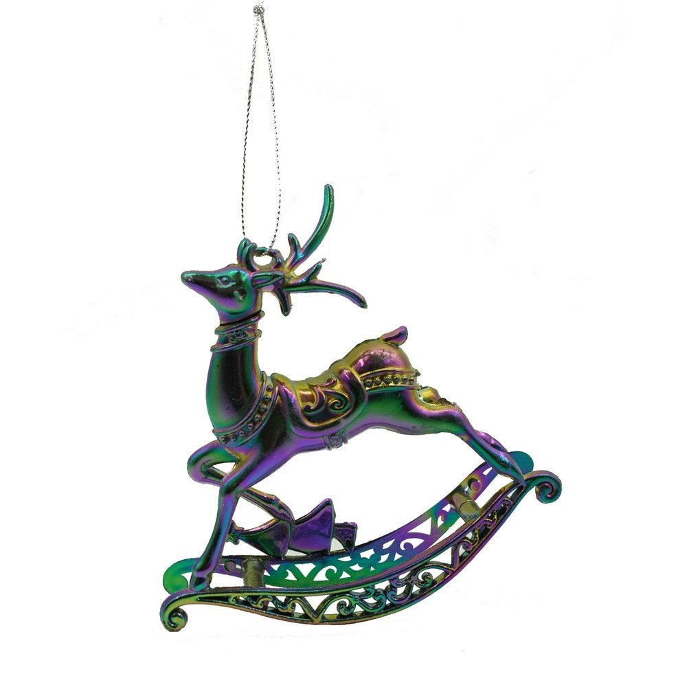 Ornament brad de Craciun, Iridescent, in forma de Ren, 11 cm x 11 cm, Plastic