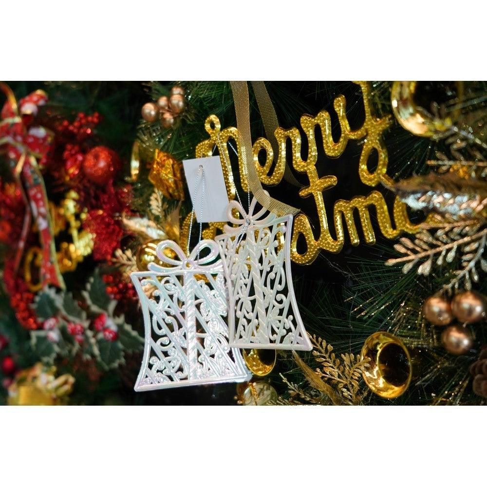 Ornament brad de Craciun, Perlat, in forma de Cadou, 9 cm x 11 cm, Plastic