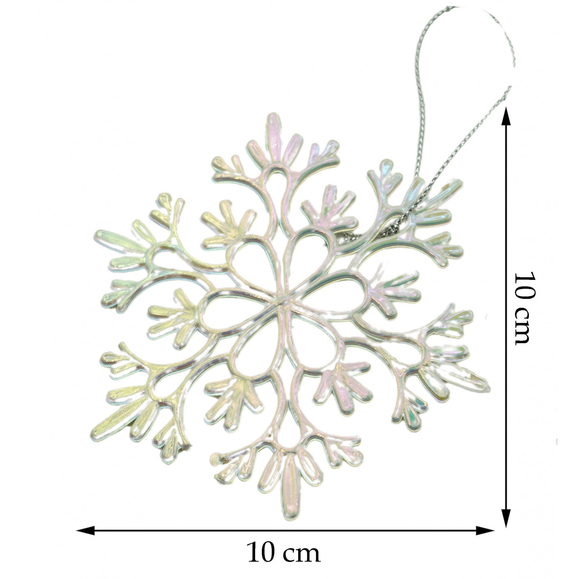 Ornament brad de Craciun, Perlat, in forma de Fulg de nea, 10 cm x 10 cm, Plastic