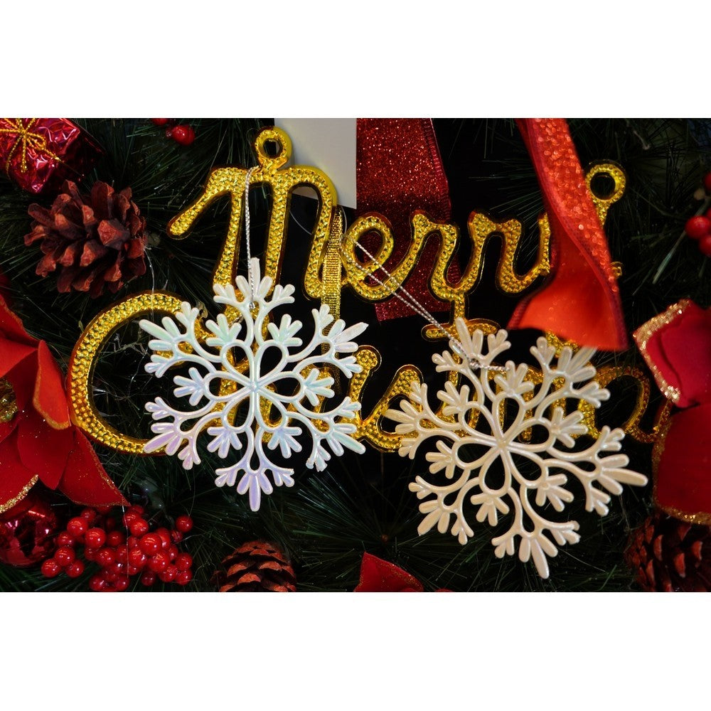 Ornament brad de Craciun, Perlat, in forma de Fulg de nea, 10 cm x 10 cm, Plastic