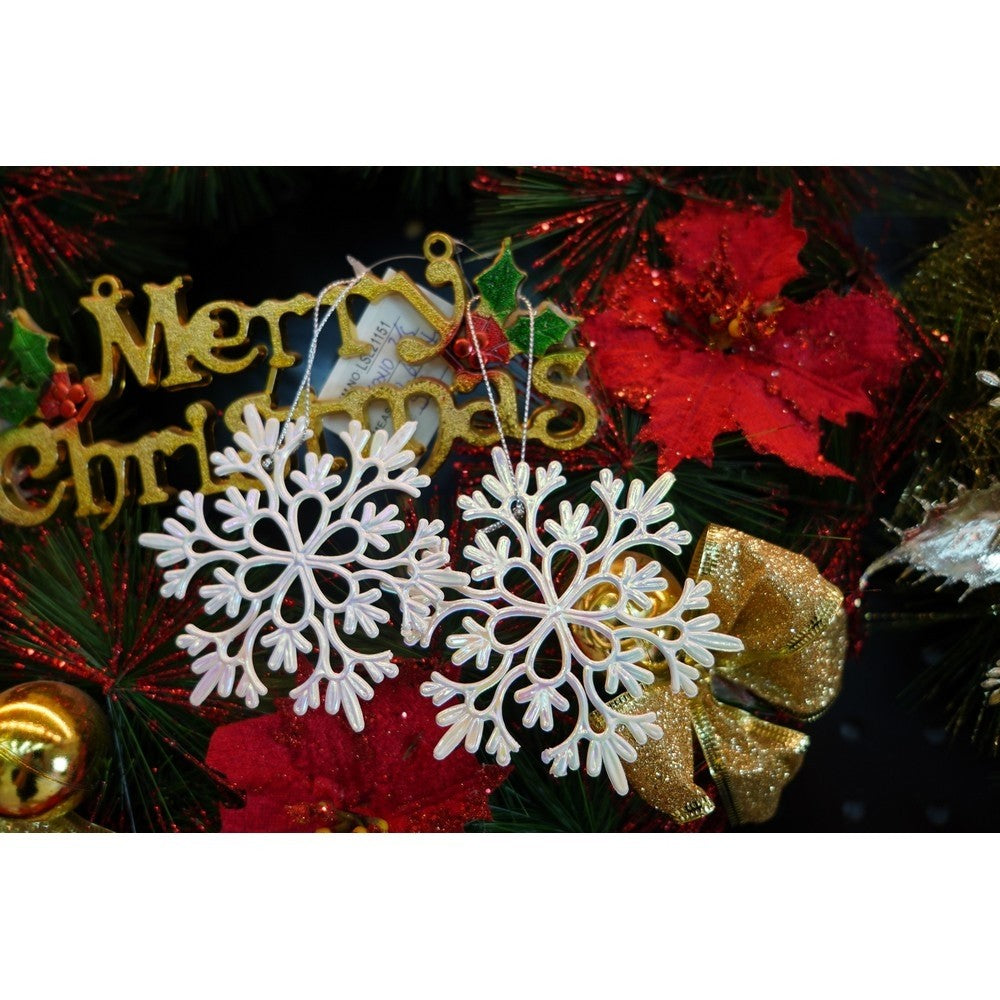 Ornament brad de Craciun, Perlat, in forma de Fulg de nea, 10 cm x 10 cm, Plastic