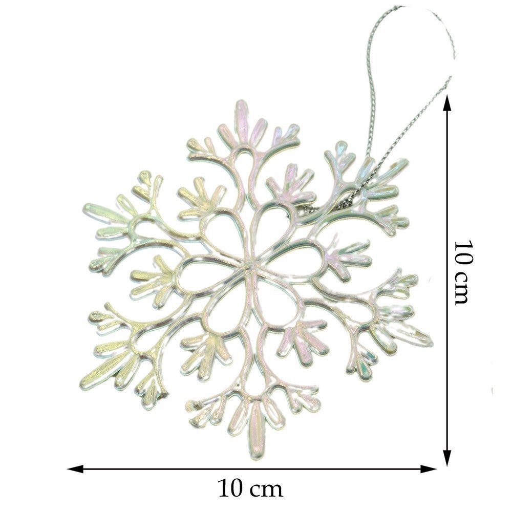 Ornament brad de Craciun, Perlat, in forma de Fulg de nea, 10 cm x 10 cm, Plastic