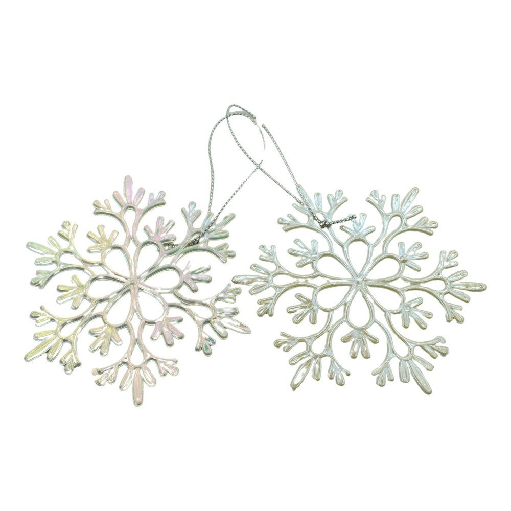 Ornament brad de Craciun, Perlat, in forma de Fulg de nea, 10 cm x 10 cm, Plastic