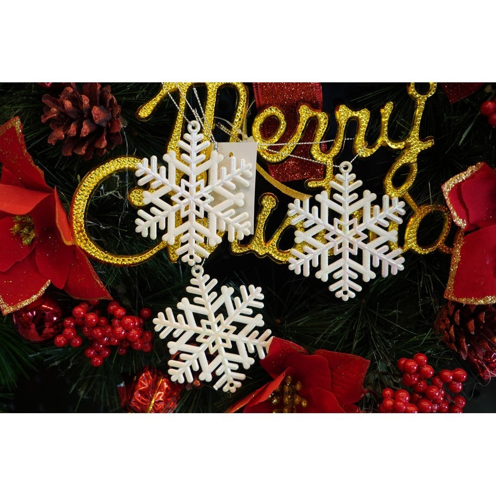 Ornament brad de Craciun, Perlat, in forma de Fulg de nea, 8 cm x 8 cm, Plastic