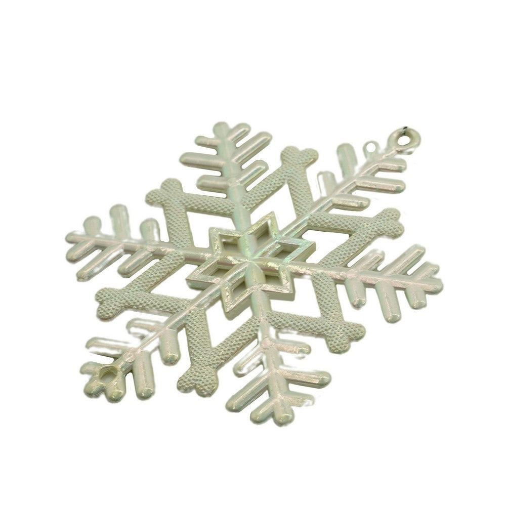 Ornament brad de Craciun, Perlat, in forma de Fulg de nea, 8 cm x 8 cm, Plastic
