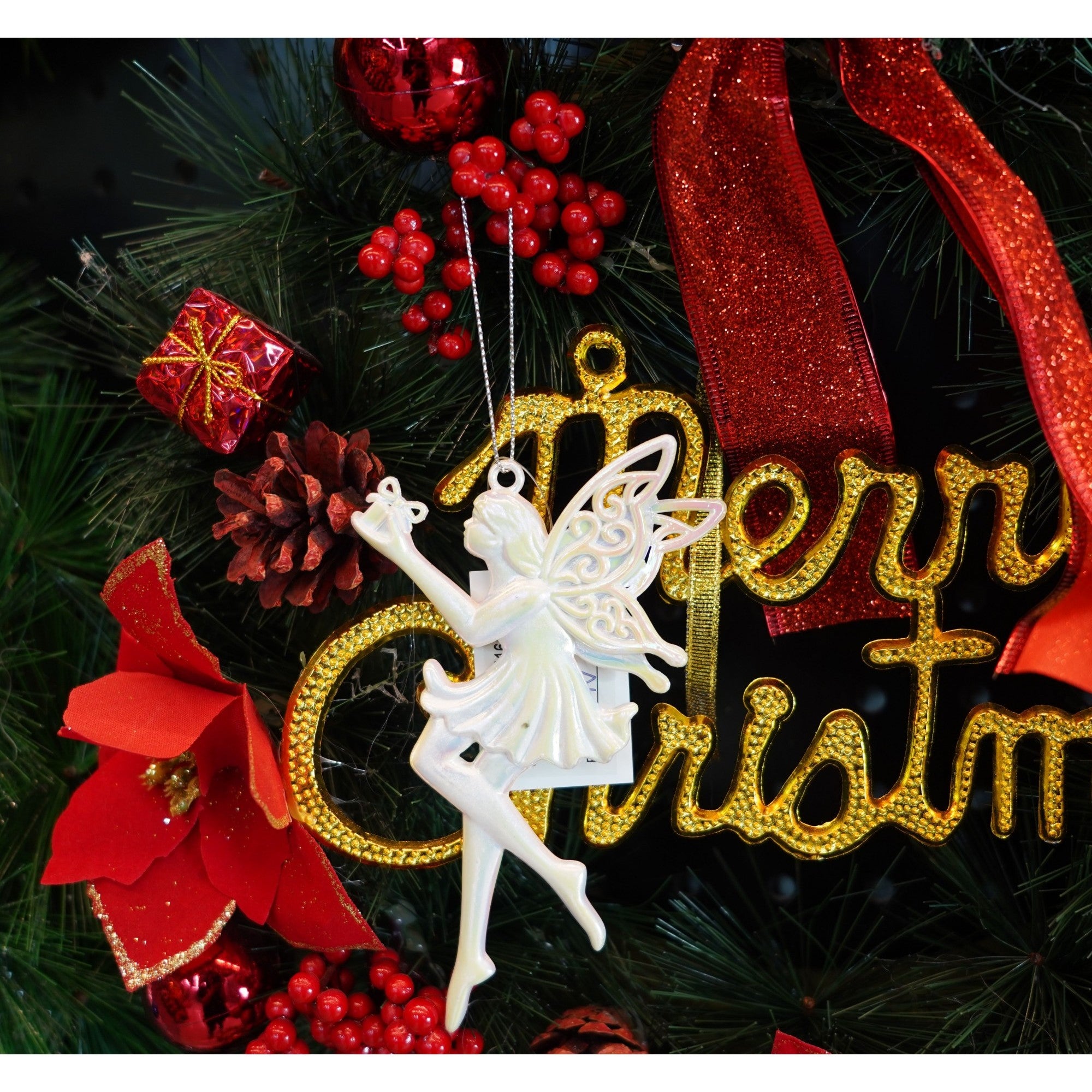 Ornament brad de Craciun, Perlat, in forma de Inger, 8 cm x 14 cm, Plastic