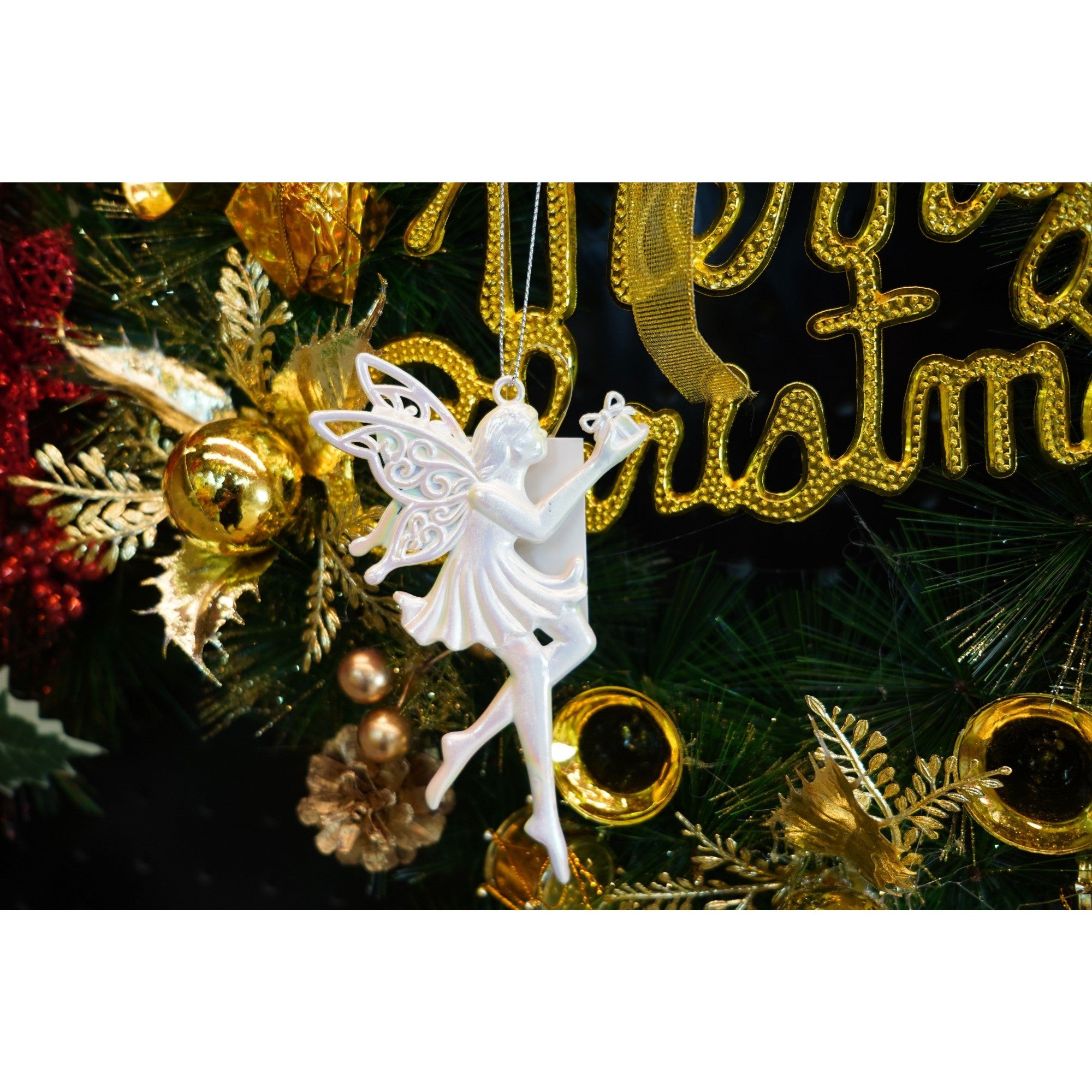 Ornament brad de Craciun, Perlat, in forma de Inger, 8 cm x 14 cm, Plastic