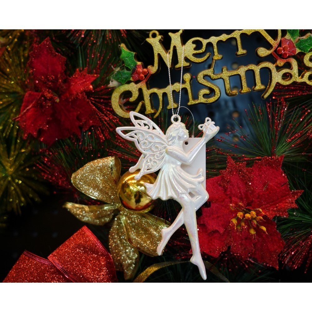 Ornament brad de Craciun, Perlat, in forma de Inger, 8 cm x 14 cm, Plastic