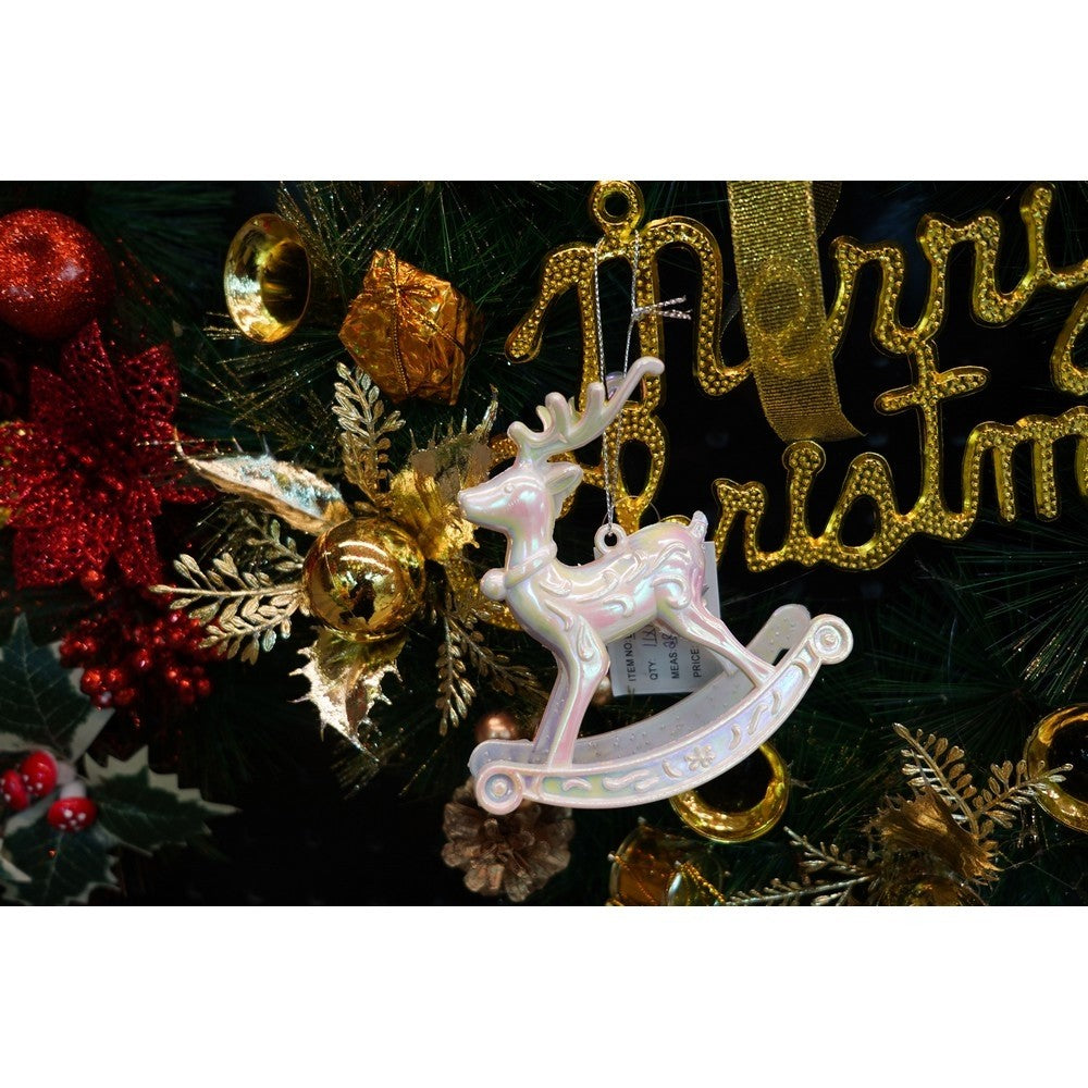 Ornament brad de Craciun, Perlat, in forma de Ren, 11 cm x 11 cm, Plastic