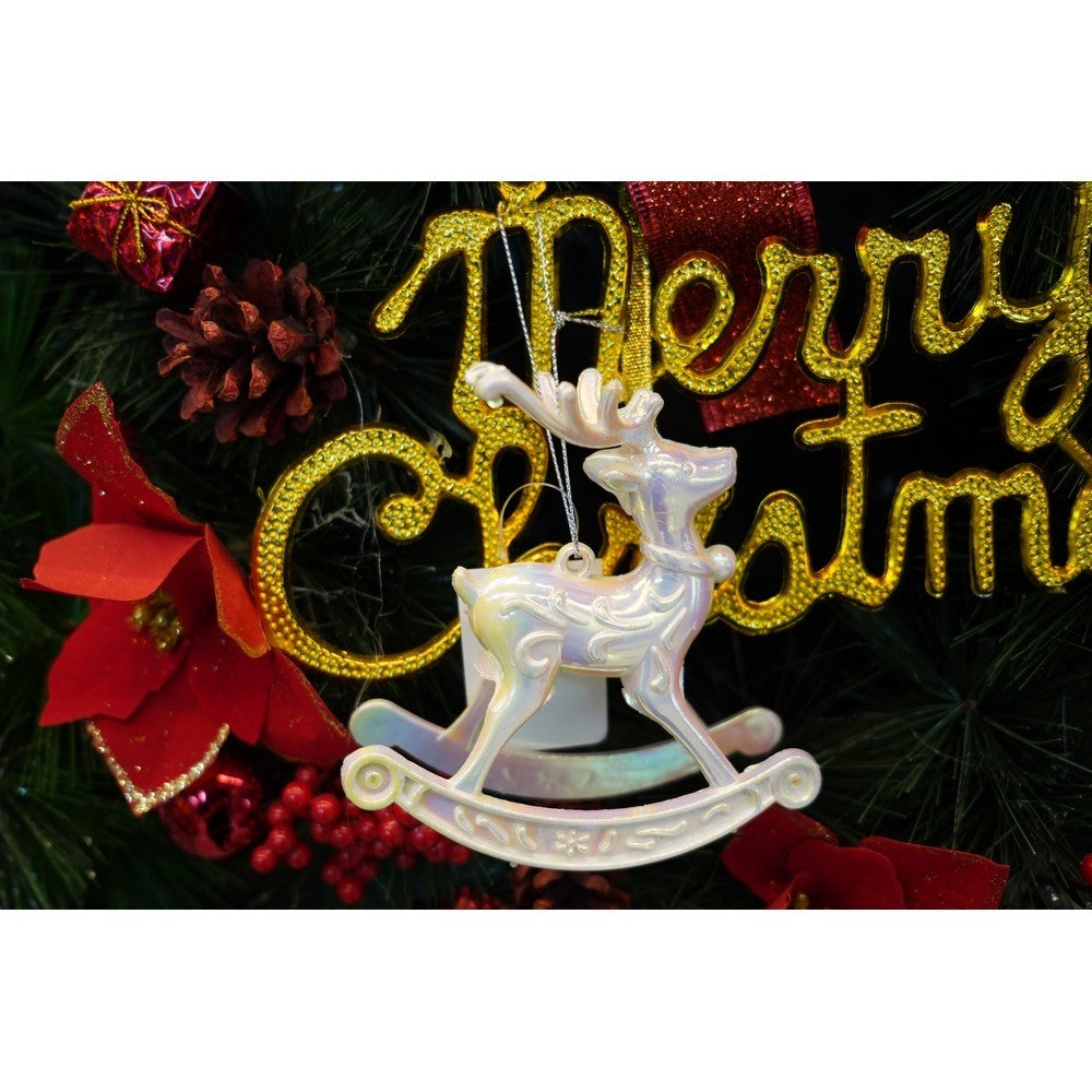 Ornament brad de Craciun, Perlat, in forma de Ren, 11 cm x 11 cm, Plastic