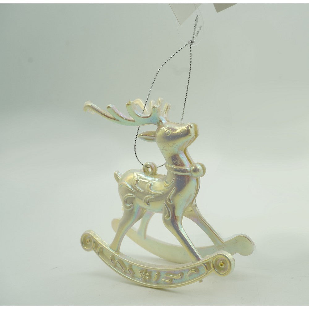 Ornament brad de Craciun, Perlat, in forma de Ren, 11 cm x 11 cm, Plastic