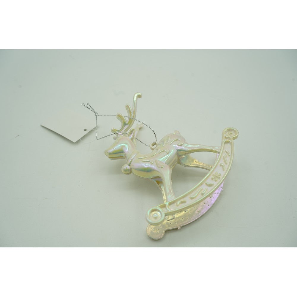 Ornament brad de Craciun, Perlat, in forma de Ren, 11 cm x 11 cm, Plastic