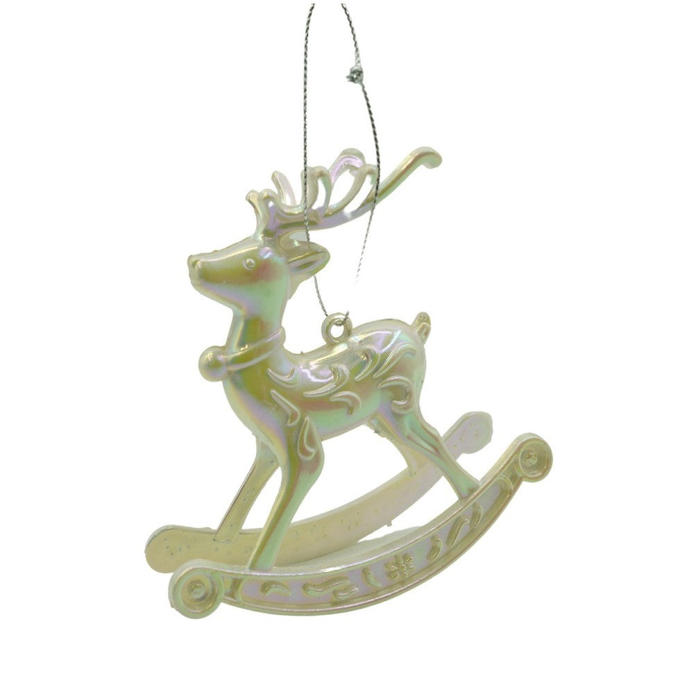 Ornament brad de Craciun, Perlat, in forma de Ren, 11 cm x 11 cm, Plastic