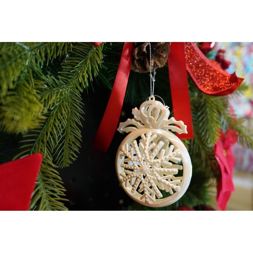 Ornament brad de Craciun, Perlat, Rotund, 8 cm x 11 cm, Plastic