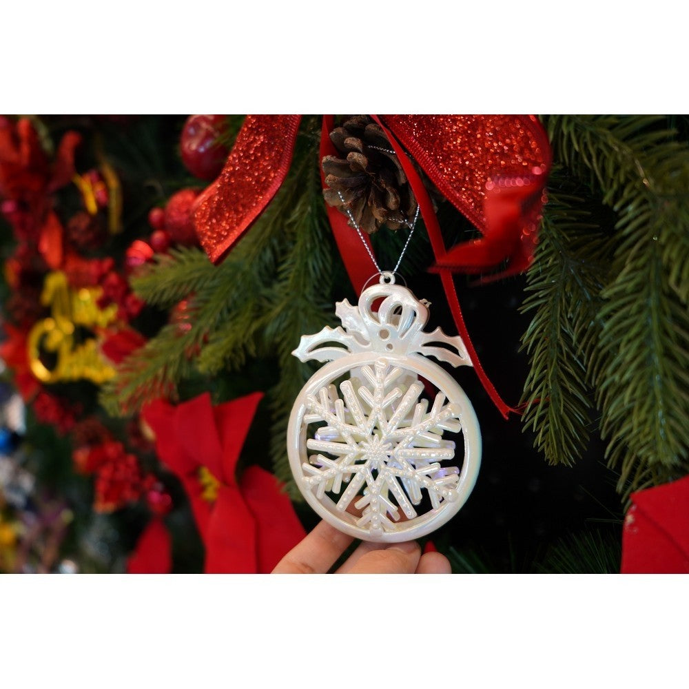 Ornament brad de Craciun, Perlat, Rotund, 8 cm x 11 cm, Plastic