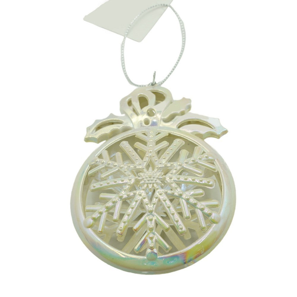 Ornament brad de Craciun, Perlat, Rotund, 8 cm x 11 cm, Plastic