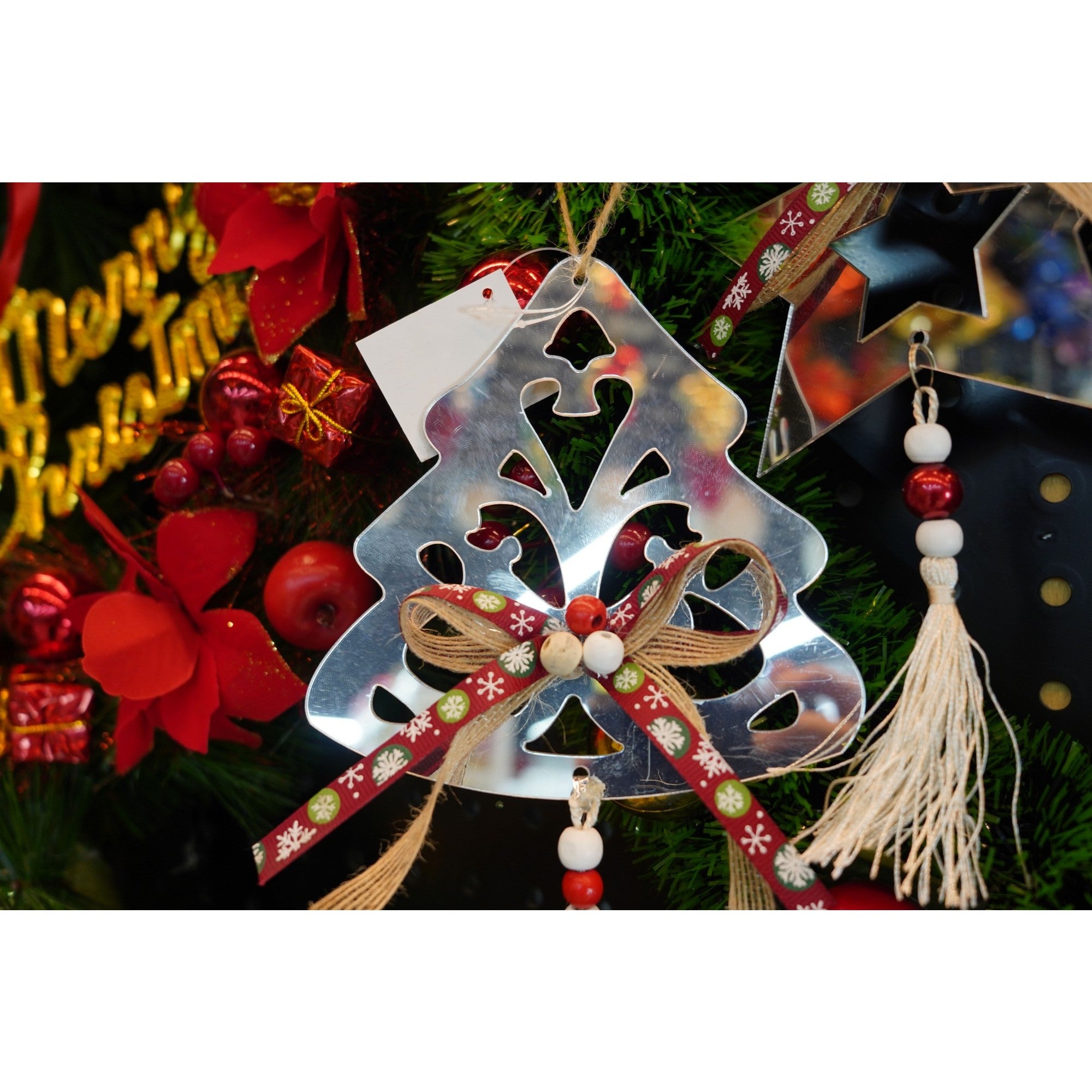 Ornament brad, Brad, Argintiu, Lucios, 14*26CM, Acril, Interior/ Exterior
