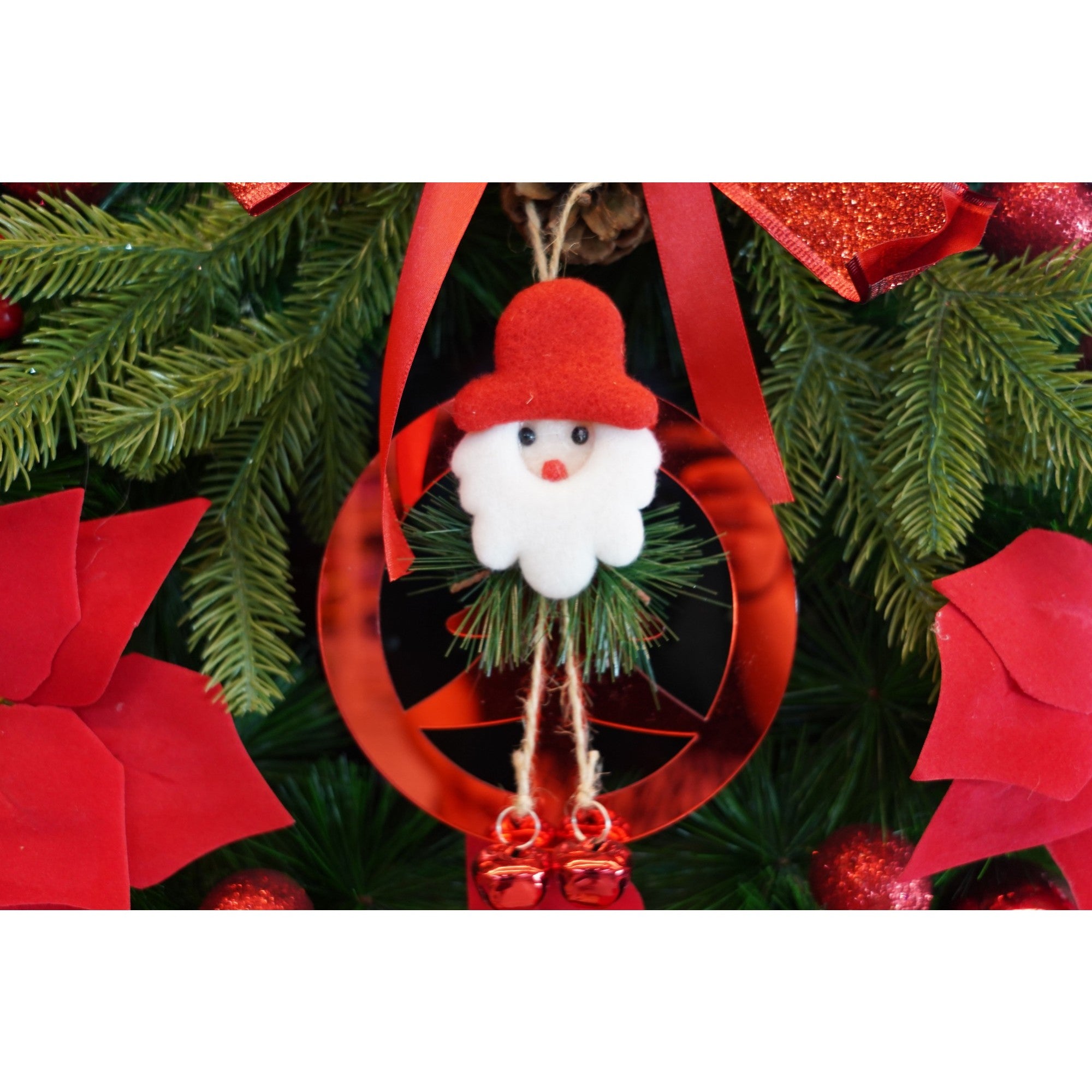 Ornament brad, Brad cu clopotei, Rosu, Lucios, 15*20CM, Acril, Interior/ Exterior
