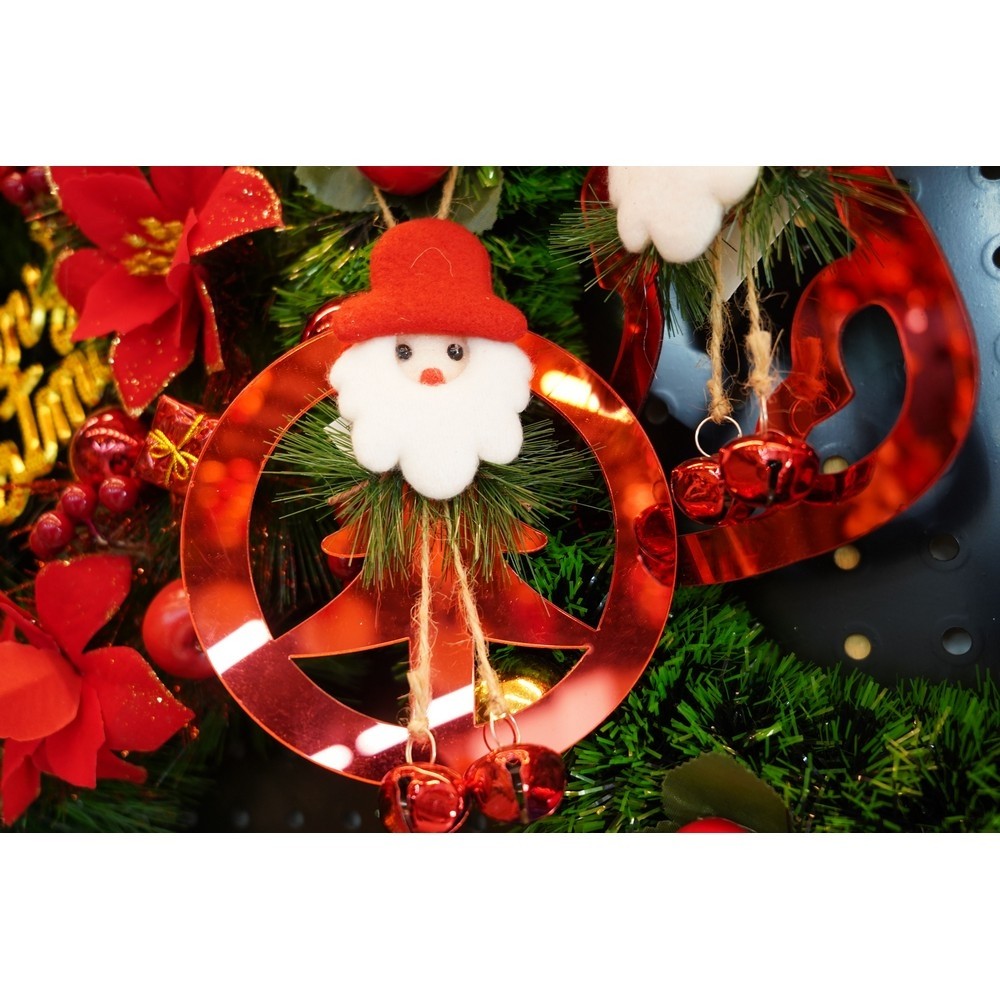 Ornament brad, Brad cu clopotei, Rosu, Lucios, 15*20CM, Acril, Interior/ Exterior