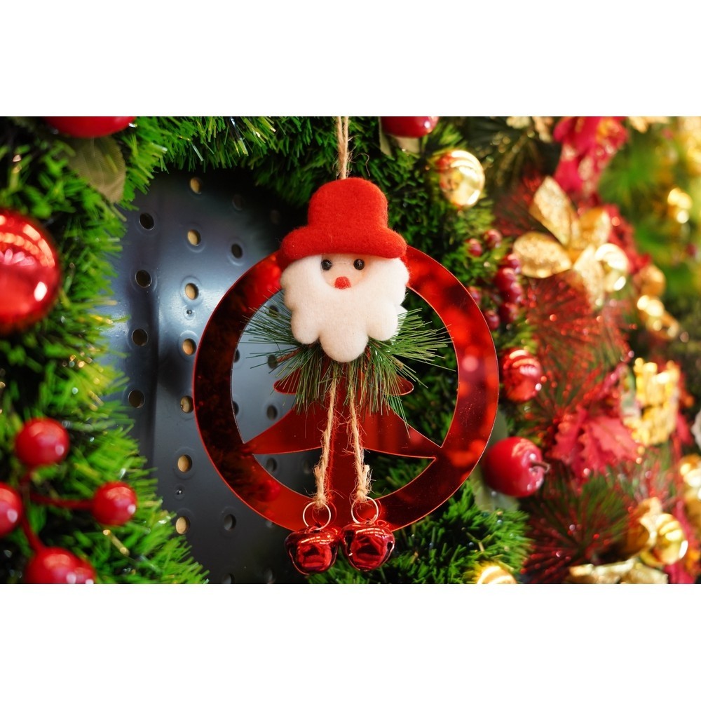Ornament brad, Brad cu clopotei, Rosu, Lucios, 15*20CM, Acril, Interior/ Exterior
