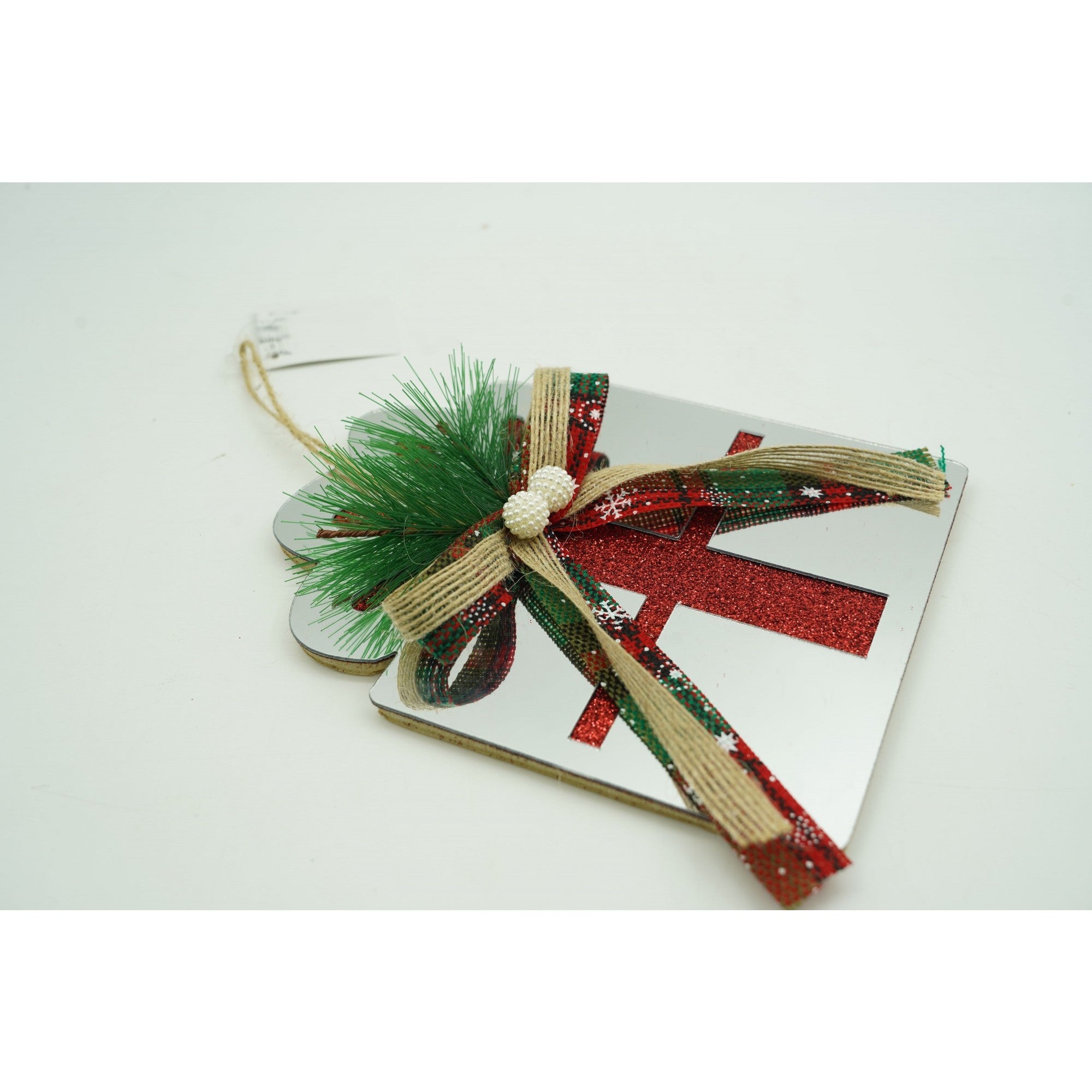 Ornament brad, Cadou, Argintiu, Lucios, 14*15CM, Acril, Interior/ Exterior