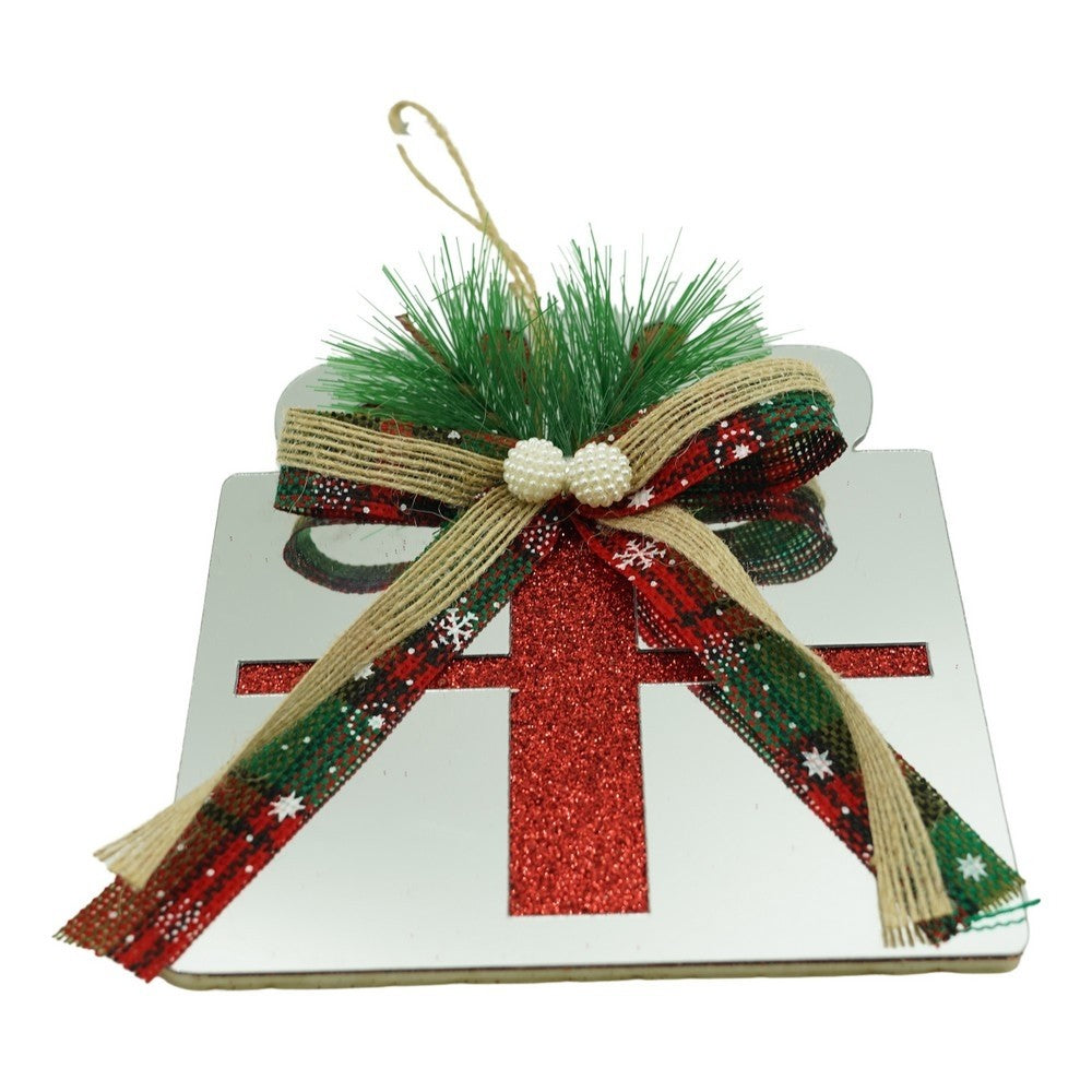 Ornament brad, Cadou, Argintiu, Lucios, 14*15CM, Acril, Interior/ Exterior