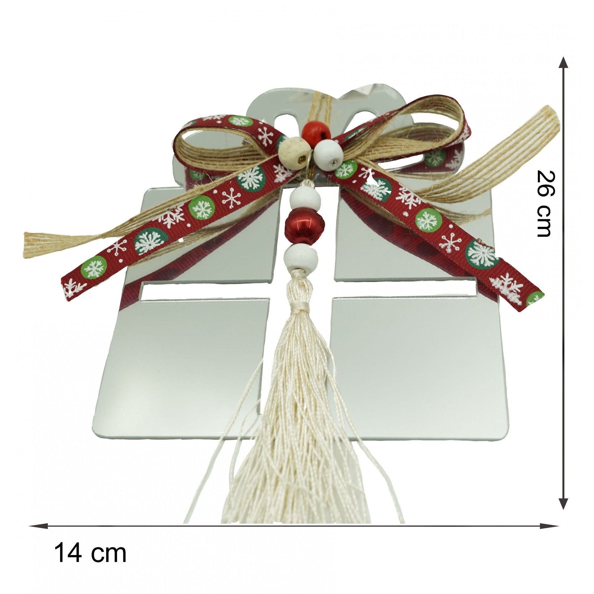 Ornament brad, Cadou, Argintiu, Lucios, 14*26CM, Acril, Interior/ Exterior