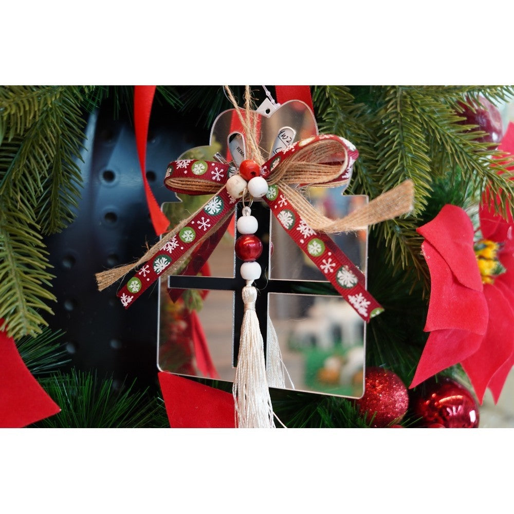 Ornament brad, Cadou, Argintiu, Lucios, 14*26CM, Acril, Interior/ Exterior