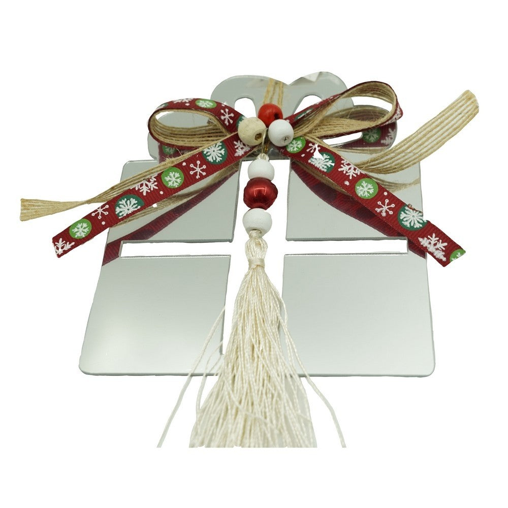 Ornament brad, Cadou, Argintiu, Lucios, 14*26CM, Acril, Interior/ Exterior