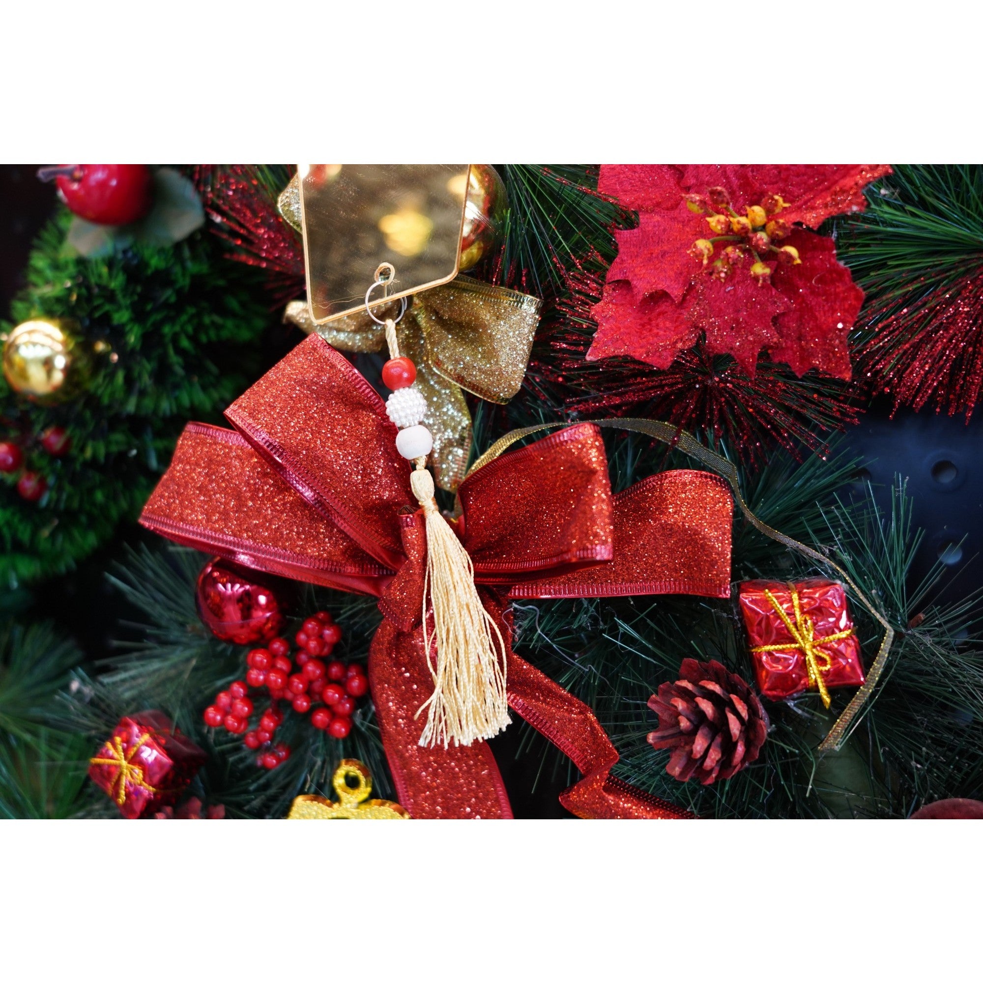 Ornament brad, Cadou, Auriu, Lucios, 8*25CM, Acril, Interior/ Exterior
