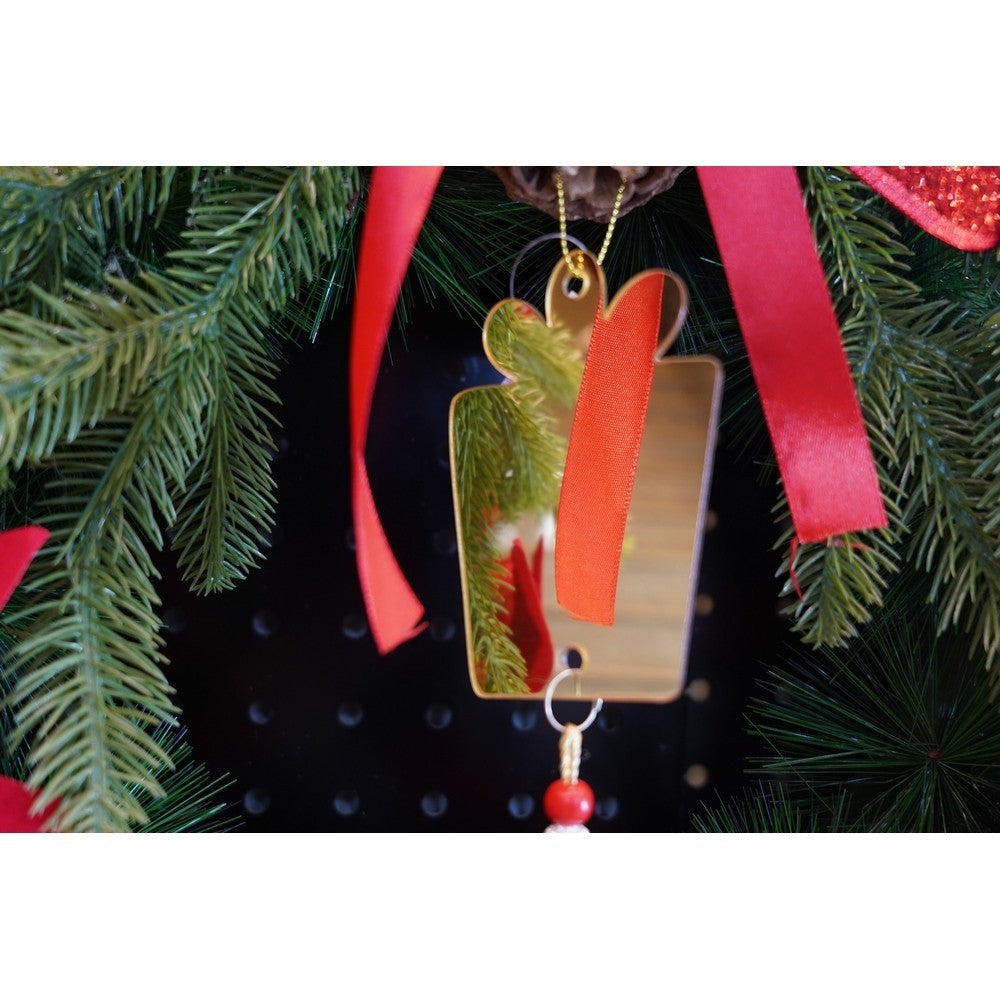 Ornament brad, Cadou, Auriu, Lucios, 8*25CM, Acril, Interior/ Exterior