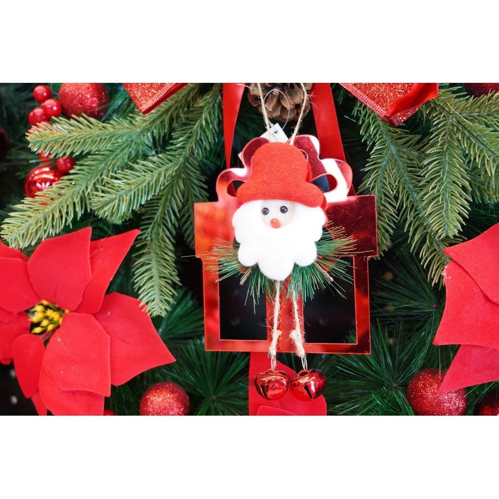 Ornament brad, Cadou cu clopotei, Rosu, Lucios, 15*20CM, Acril, Interior/ Exterior